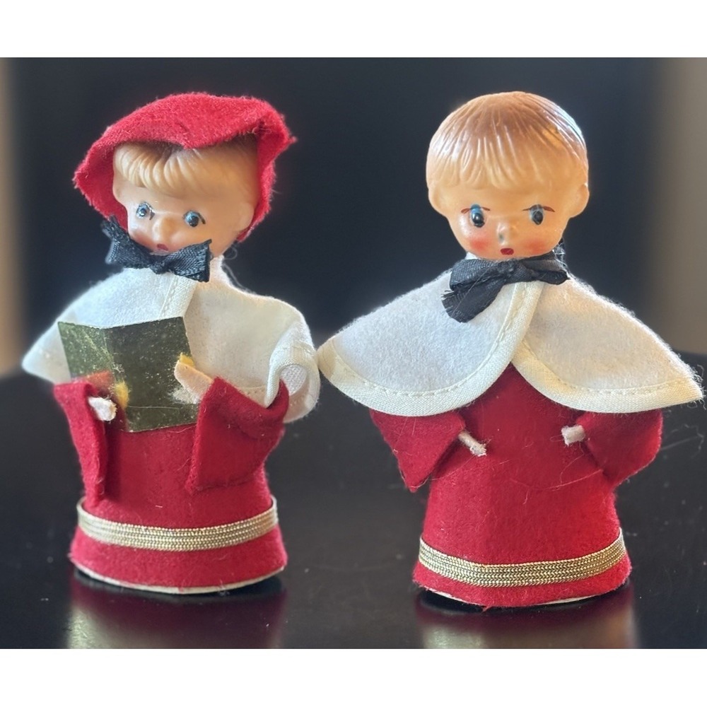 2 Vtg Christmas Carolers Decorations Choir Singers Ornaments Made In Japan 1950s